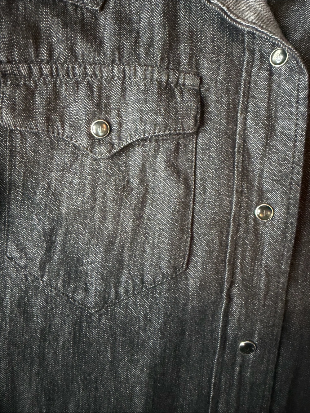 LaurenRalph Lauren- Vintage Black Denim-Pearl Snap Western Shirt 100% Cotton (S) - Picture 3 of 9